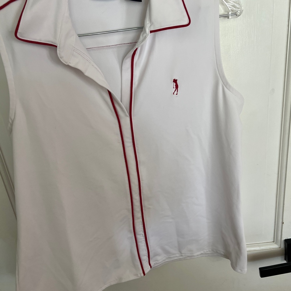 White Sleeveless Polo Shirt with Red Trim